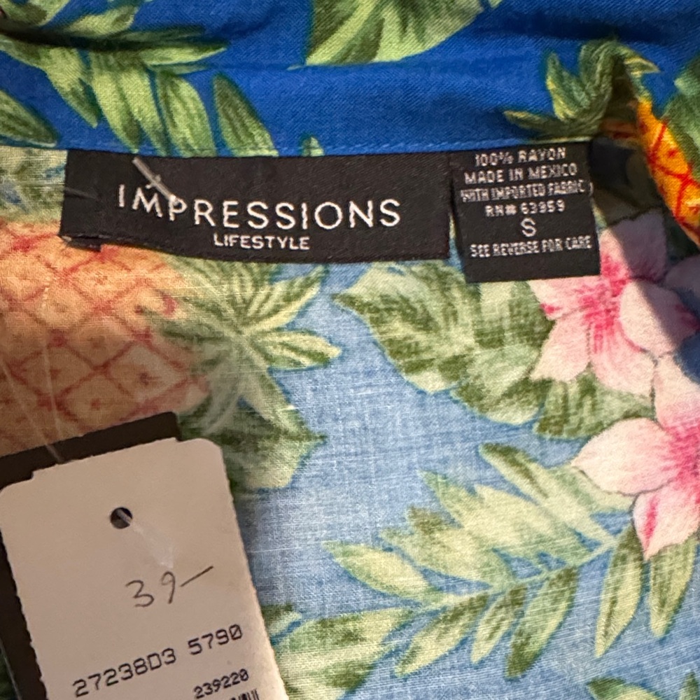 Impressions Tropical Blue Shirt with Pink and Orange Accents - Picture 2 of 4